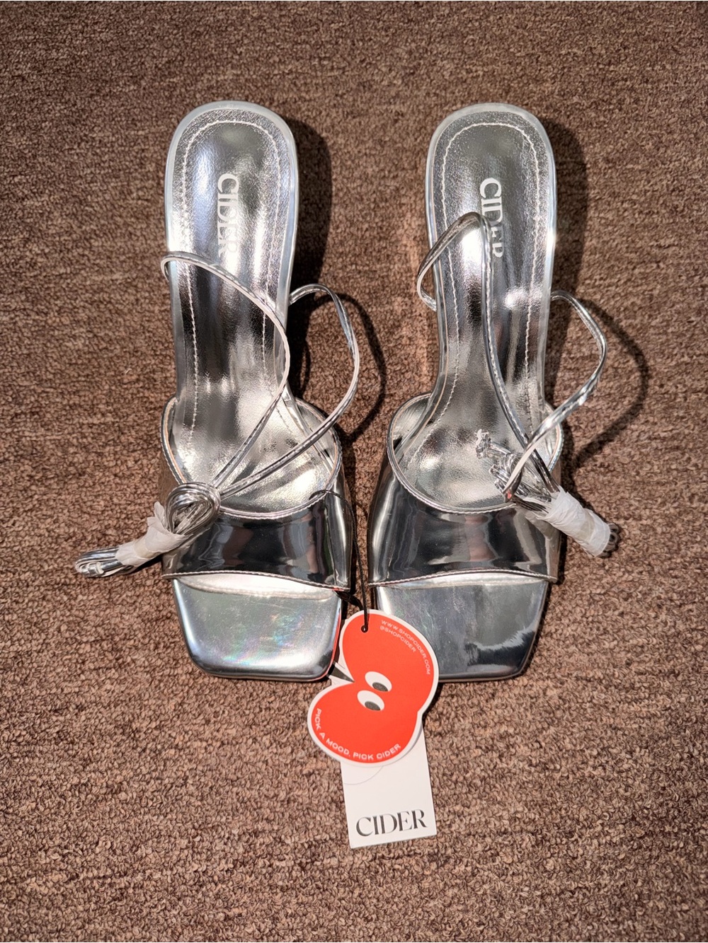 Cider Metallic Silver Strappy Square-Toe Heels